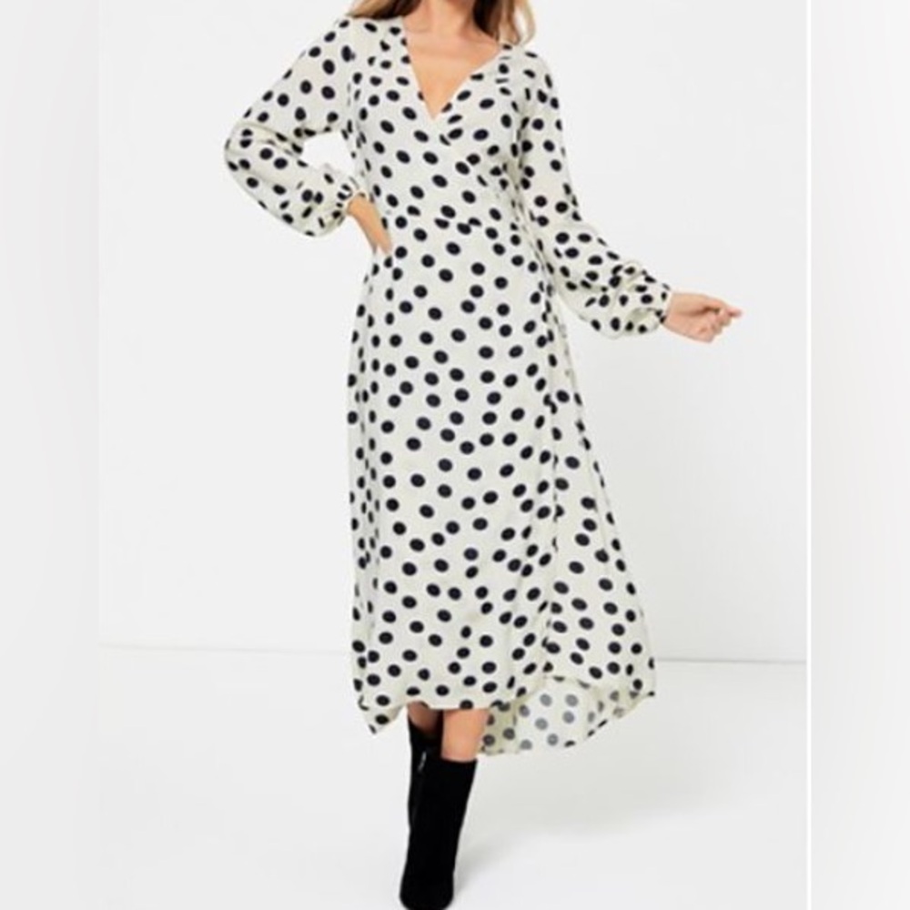 NWT Aware Vero Moda Kayla Off-White Polka Dot Long Sleeve Midi Wrap Dress sizeXS